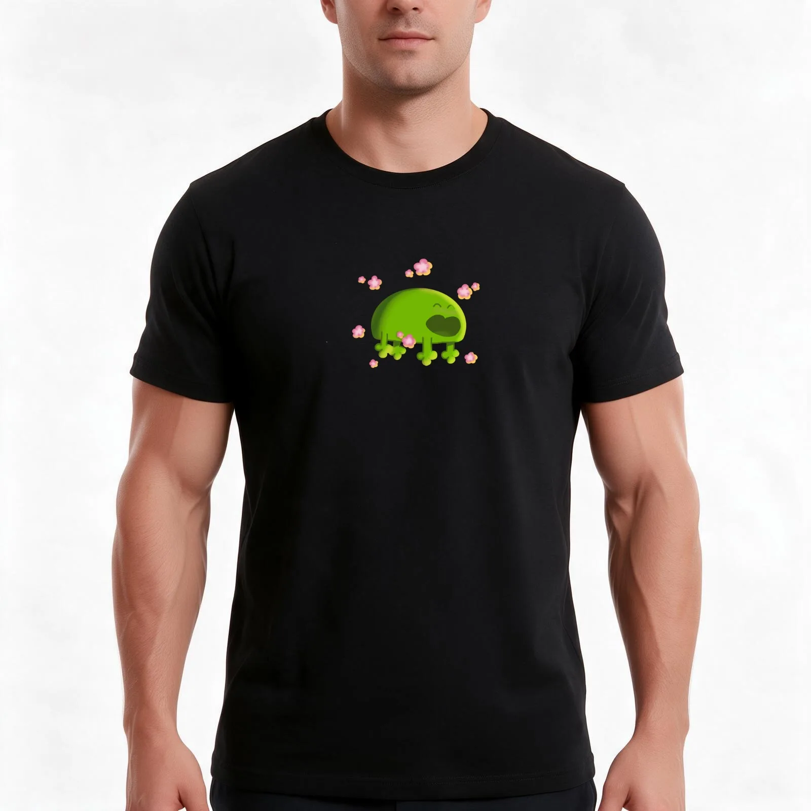 Froggo with Flowers T-Shirt, Summer Casual Cotton Tee, Oversized Streetwear Tops, Vintage Graphic Print, Loose Fit Short Sleeve