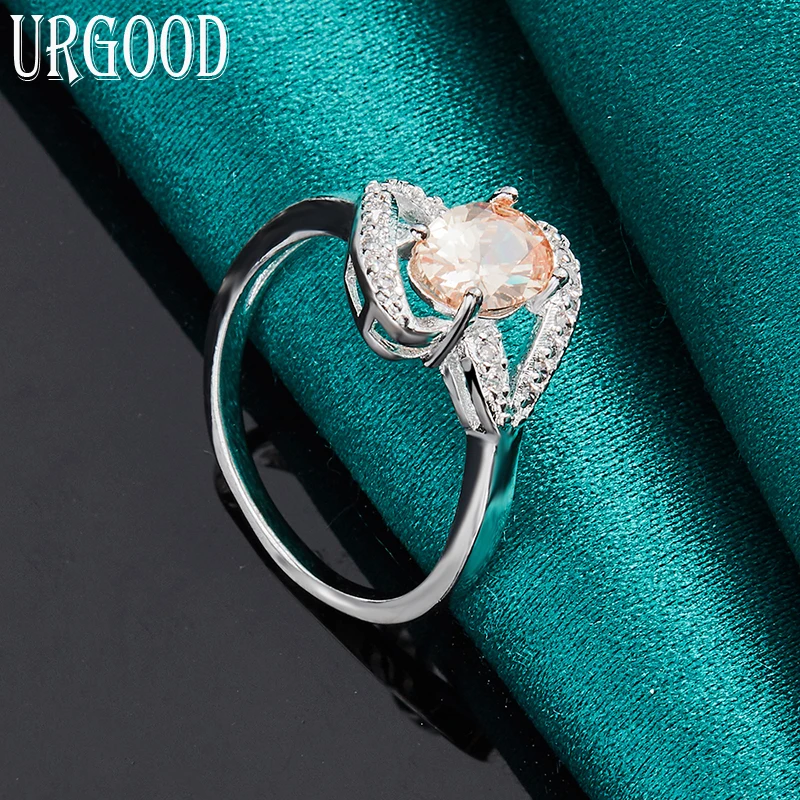 925 Sterling Silver AAA Orange Zircon Geometry Ring For Women Man Party Engagement Wedding Romantic Fashion Jewelry Gift