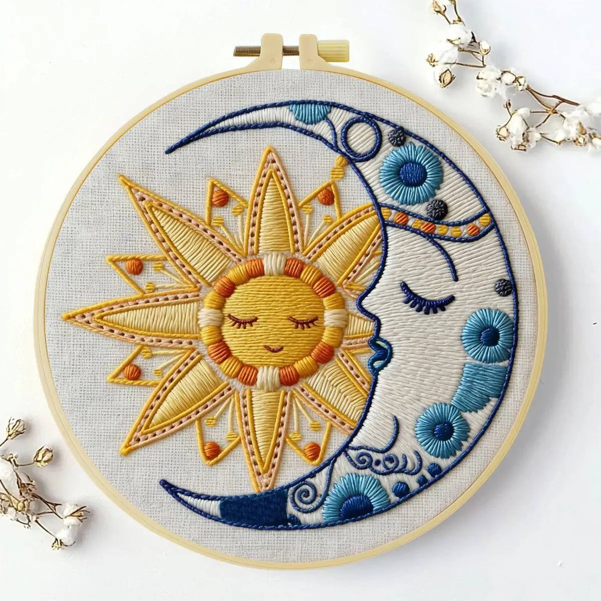 1 Stück 20X20CM/15X15CM 7,87/6,3 Zoll Sonne und Mond Stickerei Starter-Kit DIY-Kit DIY-Stickerei-Set Handarbeiten Nähkunst – Detail 2