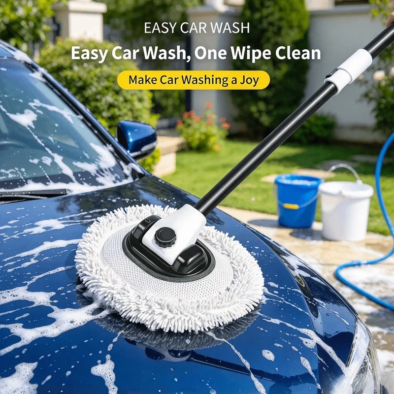 Telescopic Long Handle Car Wash Mop Soft Chenille Head Scratch Resistant Auto Cleaning Brush for Car Window Detailing
