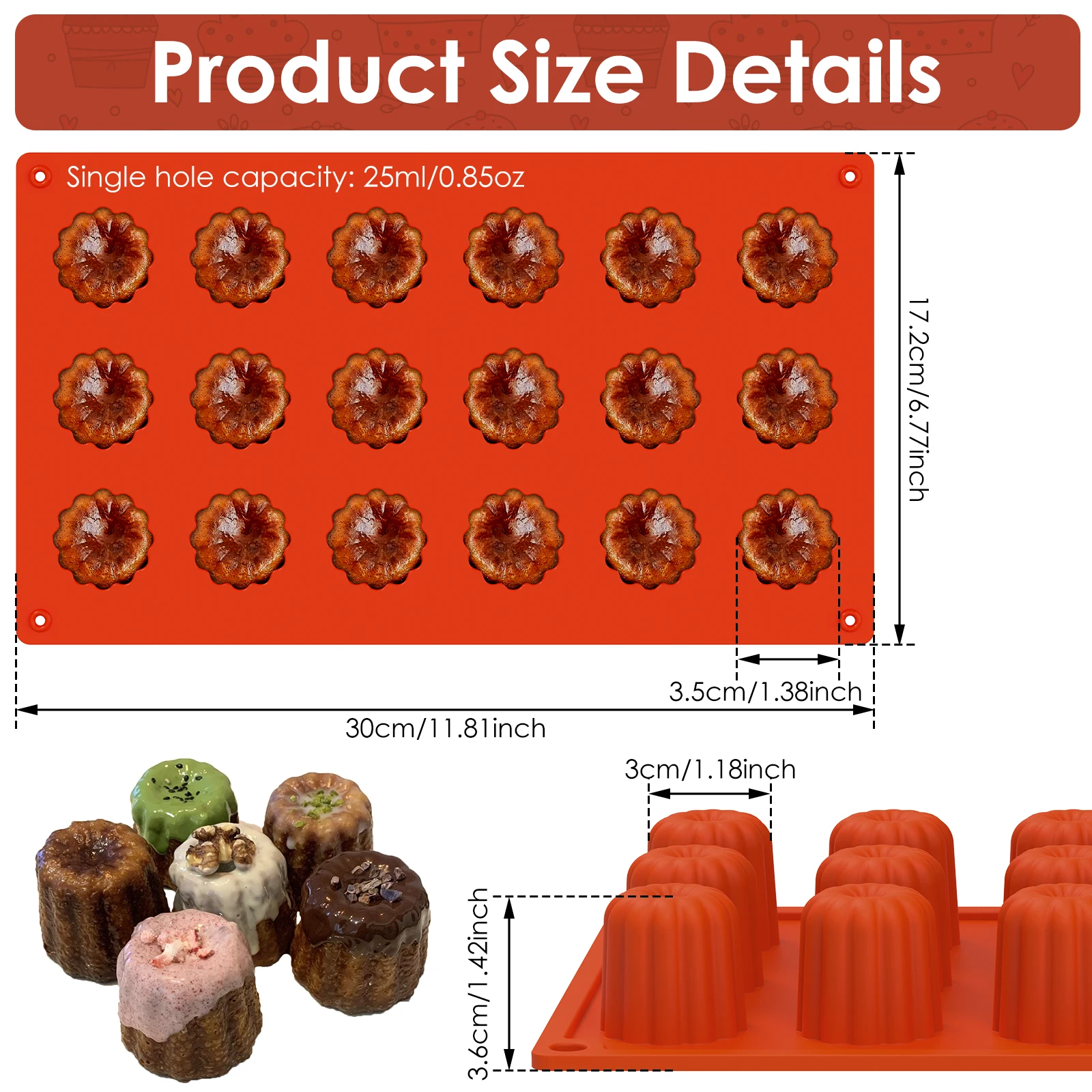 2Pcs 18Holes Caneles Silicone Mold Muffin Cupcake Baking Tray Bordelais Fluted Cake Pudding Mold DIY Baking Kitchen Accessories