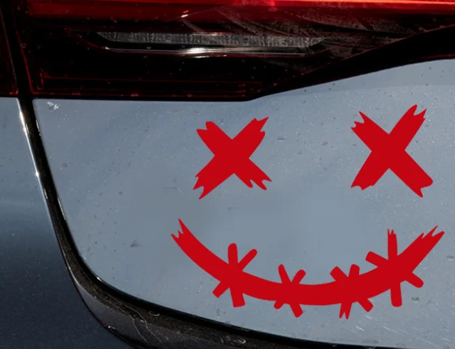 JXWANCF Car Sticker Waterproof Reflective Sticker for Motorcycle Helmet Demon Smiling Face Decal Laser Auto Rear Windshield Viny