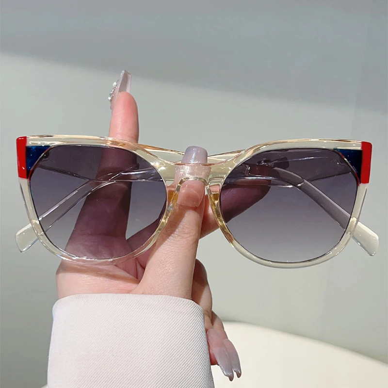 KAMMPT Oversized Cat Eye Sunglasses Women Fashion Vintage Patchwork Rim Gradient Shades Trendy Brand Design Anti-UV Sun Glasses