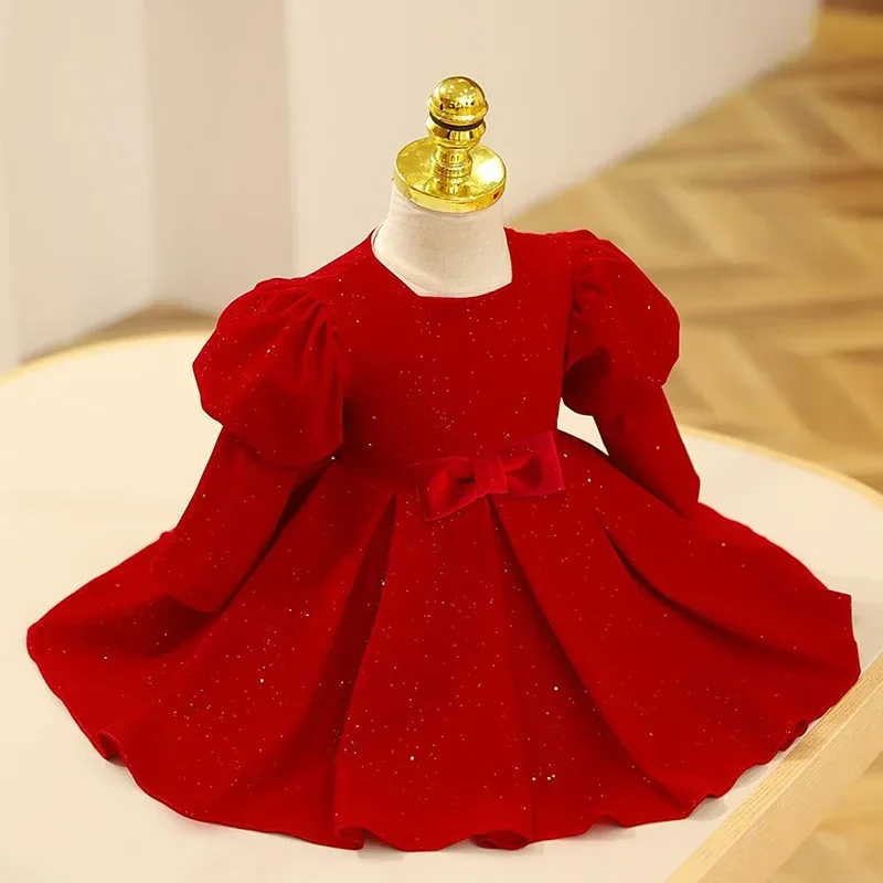 1-12 Year Dress Birthday Dress Baby Girl Simple Style Catch Week Red Autumn Flower Girl Wedding Child Princess Dress Party