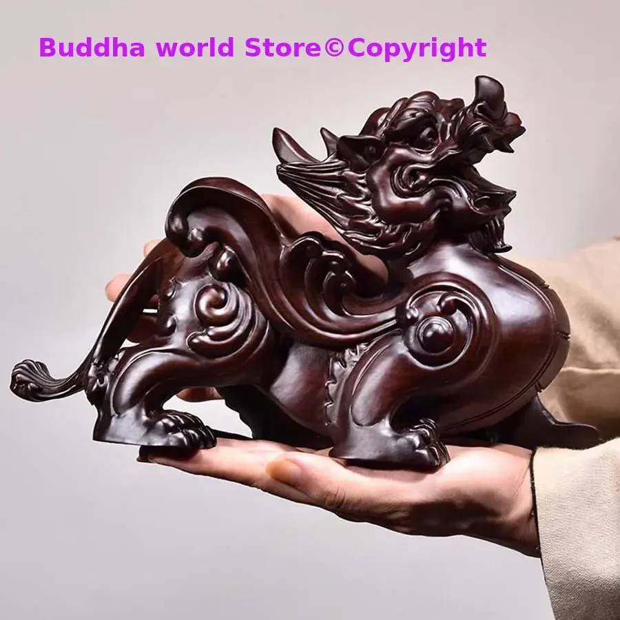 Home store Company SHOP talisman Bring wealth money GOOD LUCK Royal Dragon PI XIU Wood carving Christmas FENG SHUI decor Statue