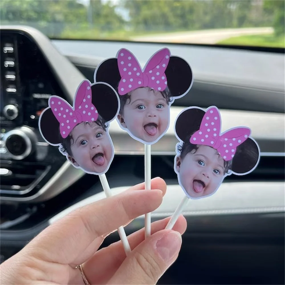 12pcs Custom Mouse inspired cupcake toppers, dessert toppers, photo cupcake toppers, Mouse ears, photo face cutout