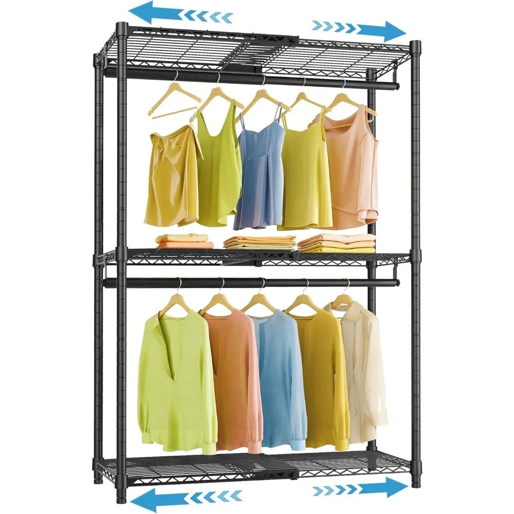 

Expandable Clothes Rack Heavy Duty Adjustable Garment Rack with Shelves Hanging Rod Portable Closet Organizer for Reach in