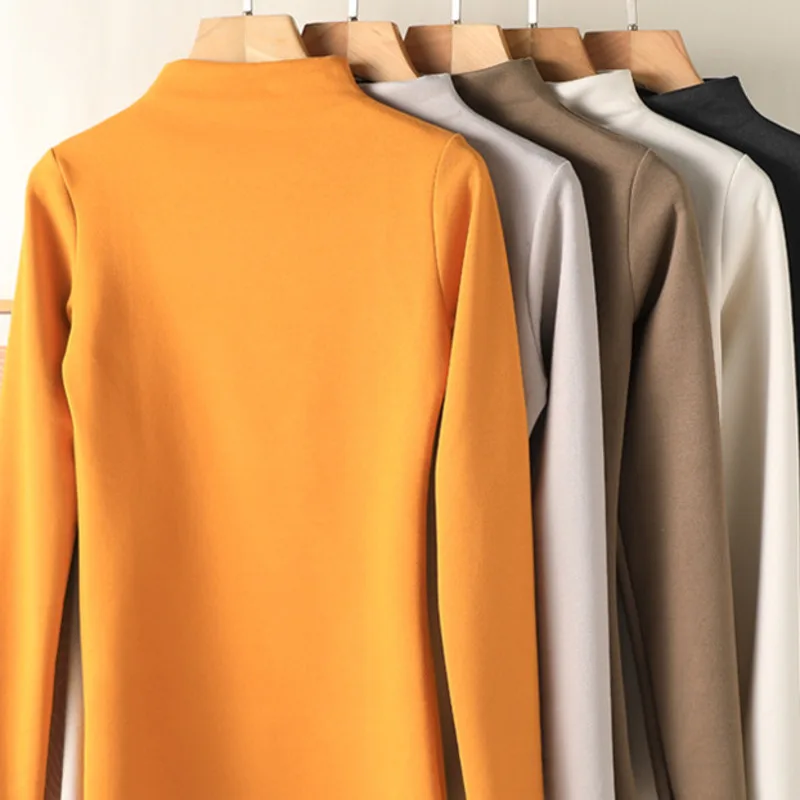 

New Female High Collar Cashmere Silk Wome's Base Shirt Slim Stylish Warm Uderwear Sleeves Women's Tops Weater Pullovers Sweater
