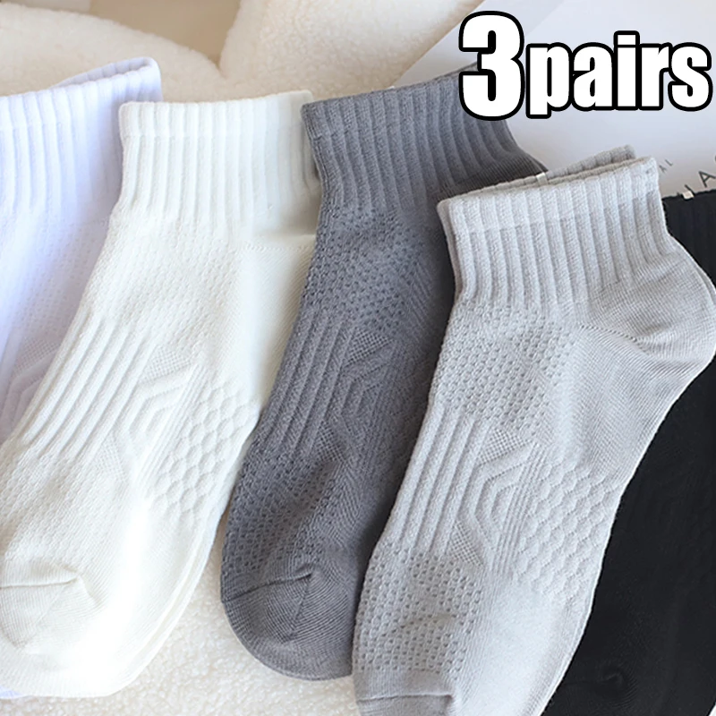 

3Pairs/Lot New High Quality Men Ankle Socks Breathable Cotton Sports Mesh Casual Athletic Thin Cut Short Sokken Plus Size