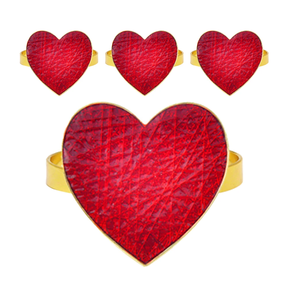 

4Pcs Red Heart Napkin Rings Metal Romantic Table Setting Valentine Day Dinner Party Love Themed Napkin Holders Special Occasions