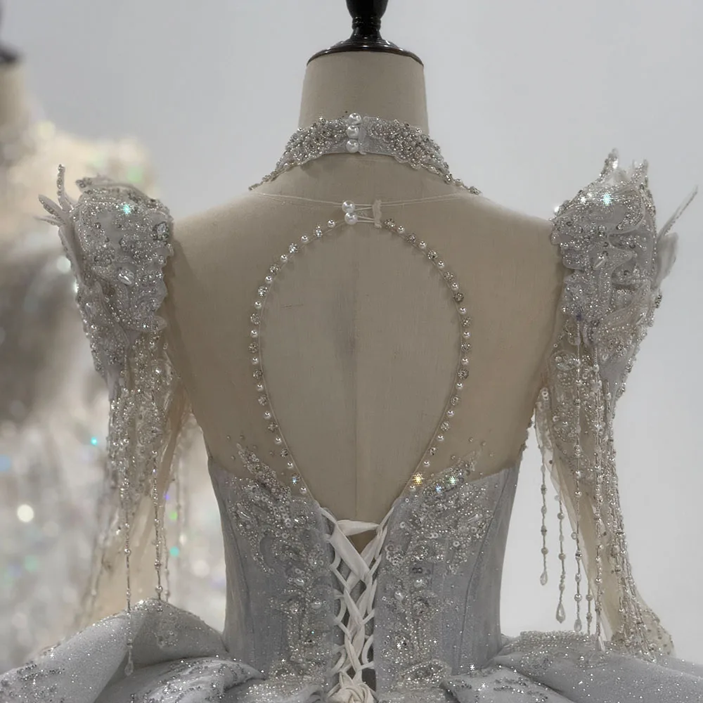 魅力的なウェディングドレスグリッターブライダルガウン長袖ローブフォーマルパーティー用背中の開いたベスティドデノビア2025カスタマイズされたXS122