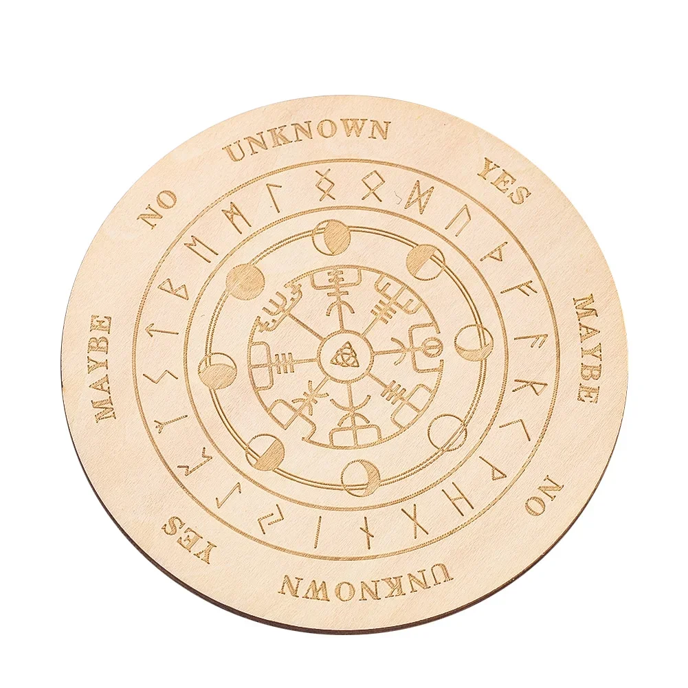 Round Laser Engraved Wood Board Mandala Crystal Display Base Tabletop Teacup Coaster Game Prop Divination Tarot Cards home decor