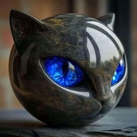 1Pcs Blue Luxurious Black Cat Stone Resin Sculpture - Elegant Volcanic Rock Effect Statue with Intricate Marble Pattern Eyes and Sharp Ears, Hand-Painted-Like Detail and Durability for Home/Office Decoration, No Electricity Required, Perfect Gift for Cat Lovers