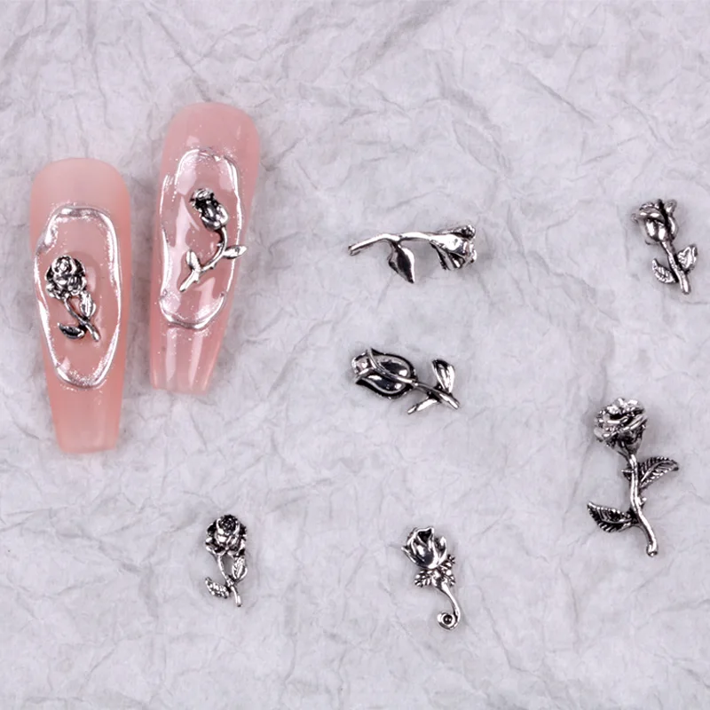 2023 TSZS 10 قطعة/الوحدة ثلاثية الأبعاد سبائك الفضة ارتفع مسمار أجزاء زهرة الشرير نمط مسمار الفن مجوهرات معدنية الورد #1