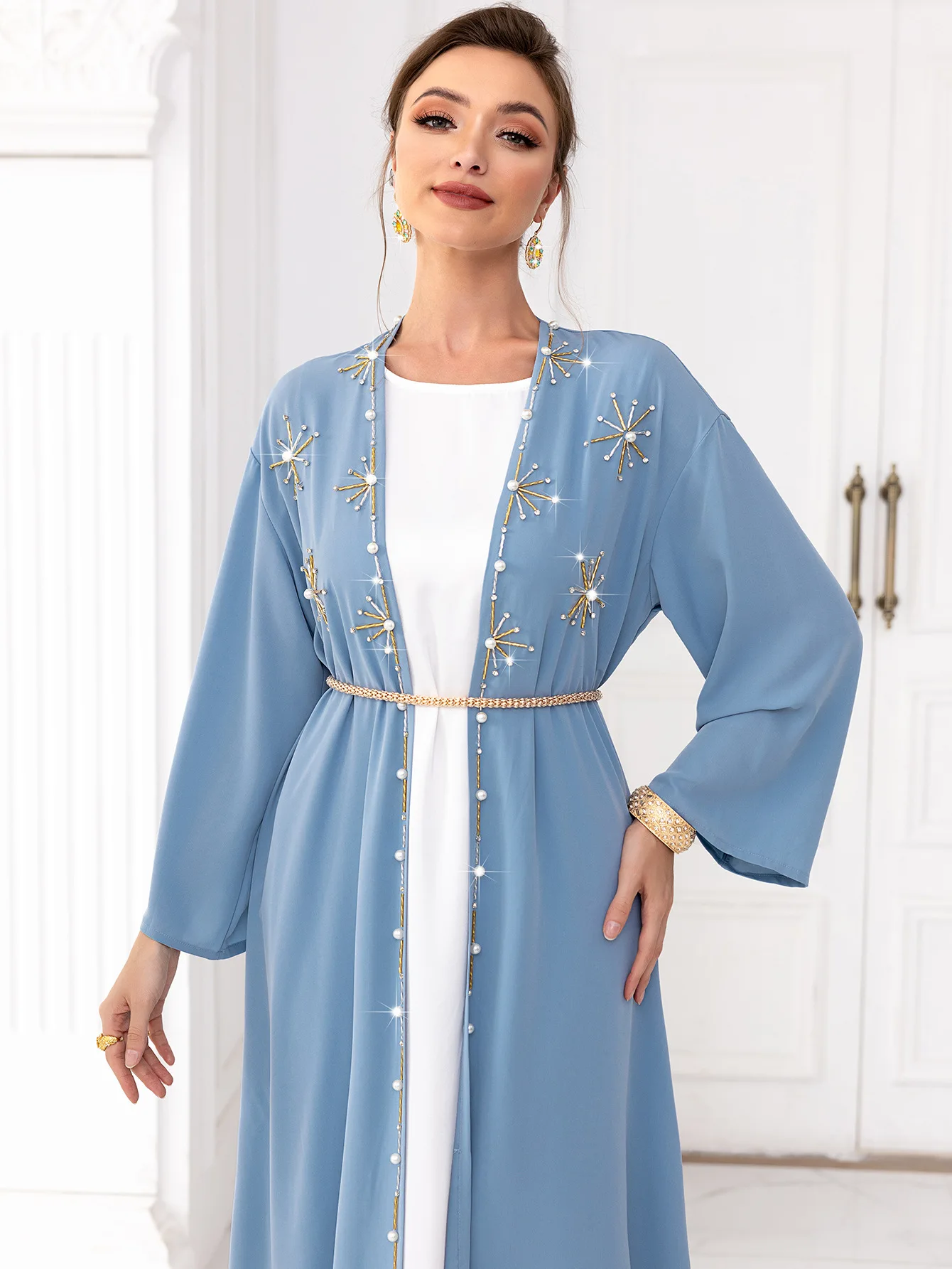 Ramadan Muslim Women Long Abaya Open Kimono Cardigan Middle East Islamic Maxi Robe Caftan Luxury Rhinestone Arabic Turkey Dubai