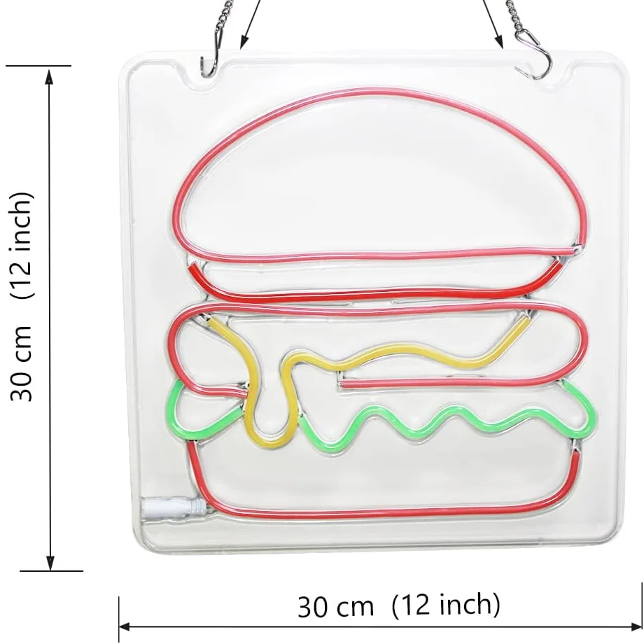 Letreros de neón de hamburguesa para decoración de pared, luz LED de neón para restaurante, Snack Bar, cocina, cafetería, decoración de pared