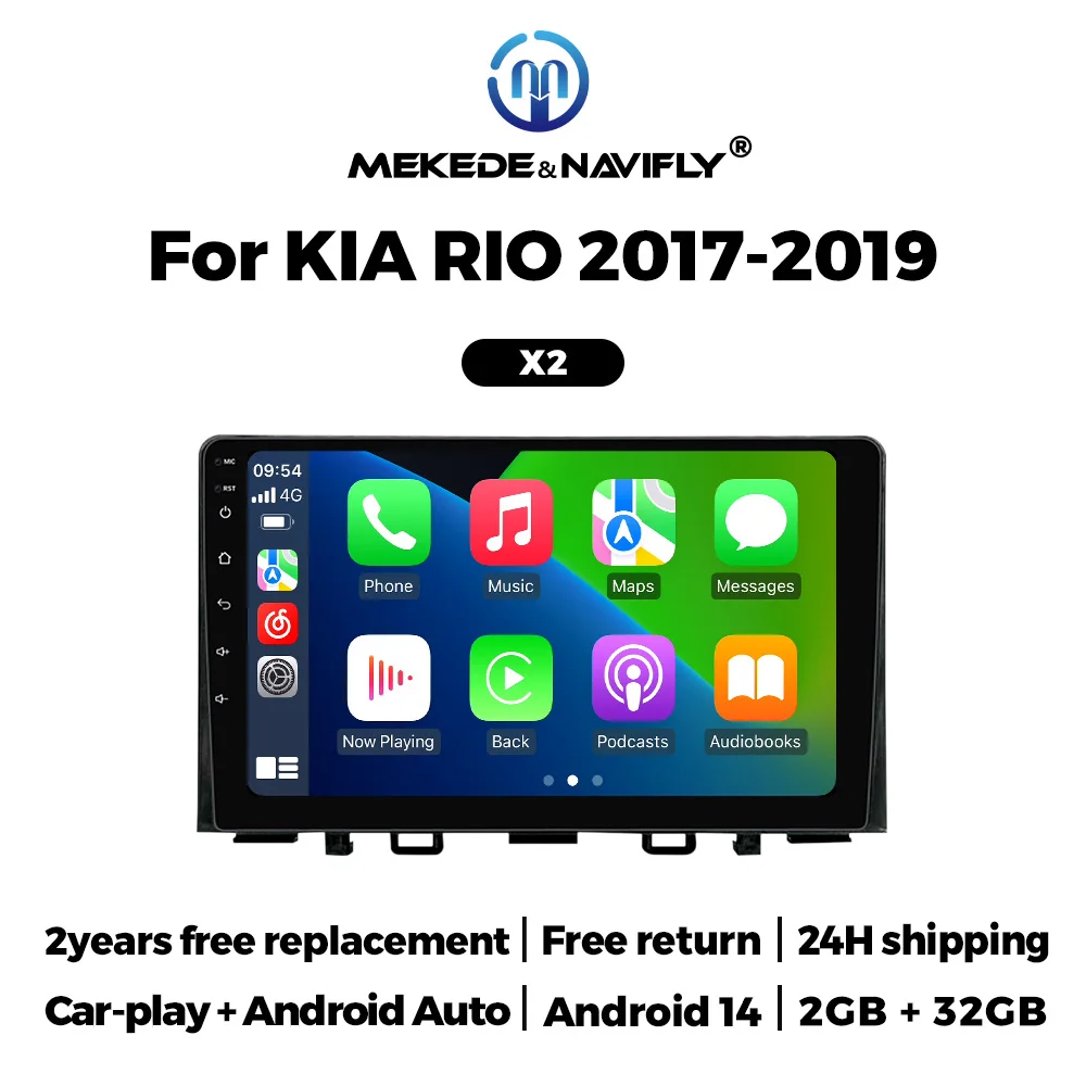 

Автомобильный мультимедийный плеер NaviFly Android 14 1Din 2G+32G для Kia Rio YB KX Cross 2016-2020, беспроводная интеллектуальная система Carplay
