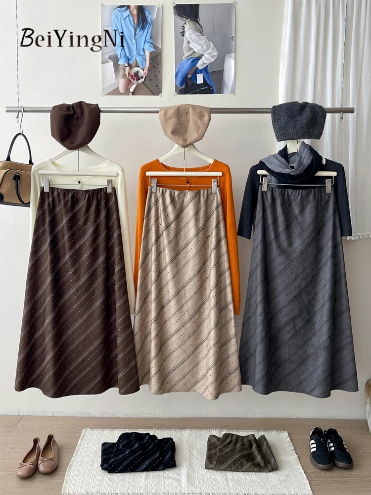 Beiyingni Autumn French Long Skirts Women Floral Print Casual High Waist Mermaid Skirt Ladies Senior Classy Faldas Feminine 2026