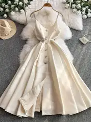 Light Luxury Crystal Evening Long Dresses Women Summer Holiday Straps Sundress Bridesmaid Weddding Party Vestidos Midi Robe