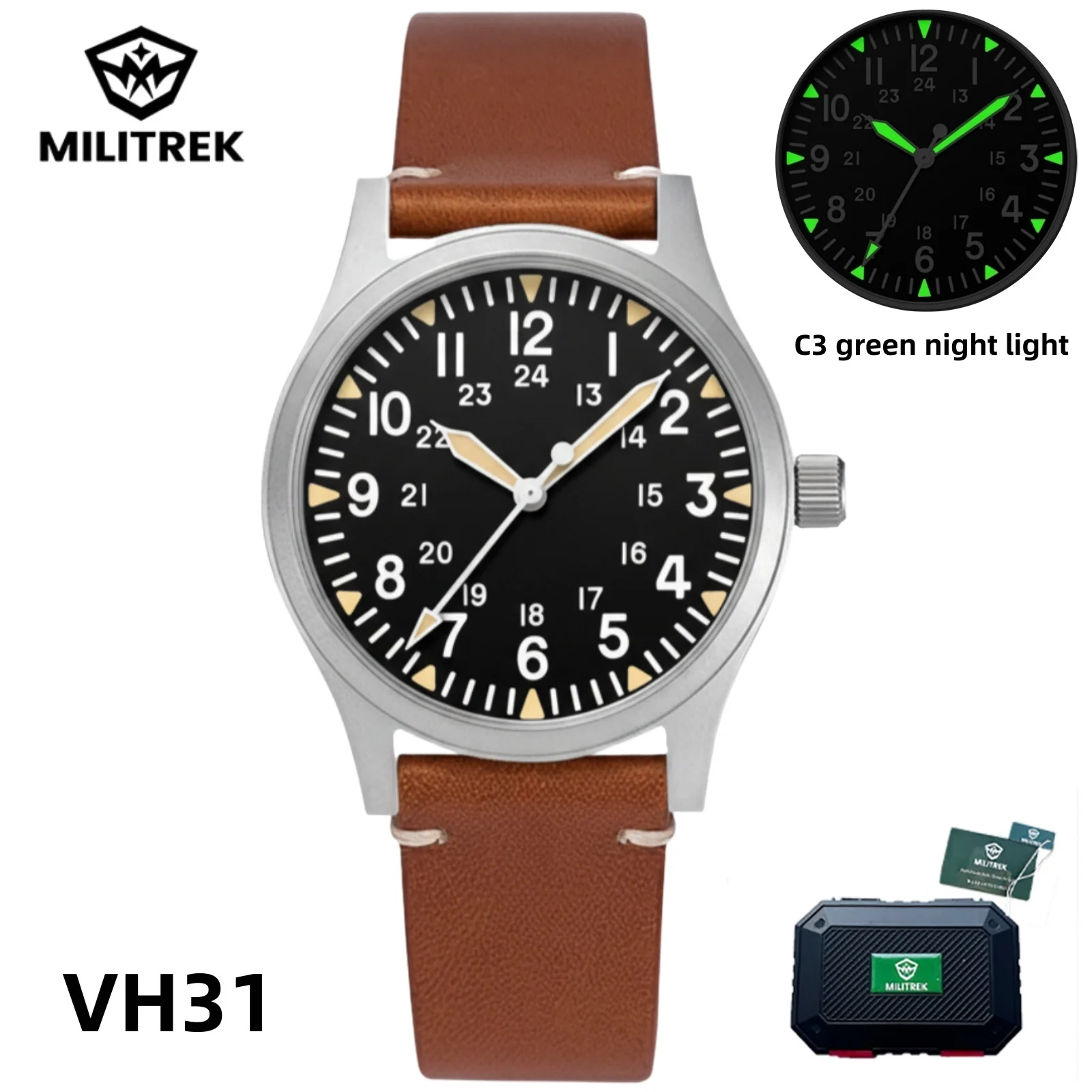 MILITREK 2026 Neue 37mm Militär Retro Gürteluhr Herren VK31 Quarzuhr Edelstahl 100m Wasserdicht C3 Nachtlicht Reloj Hombre – Detail 14