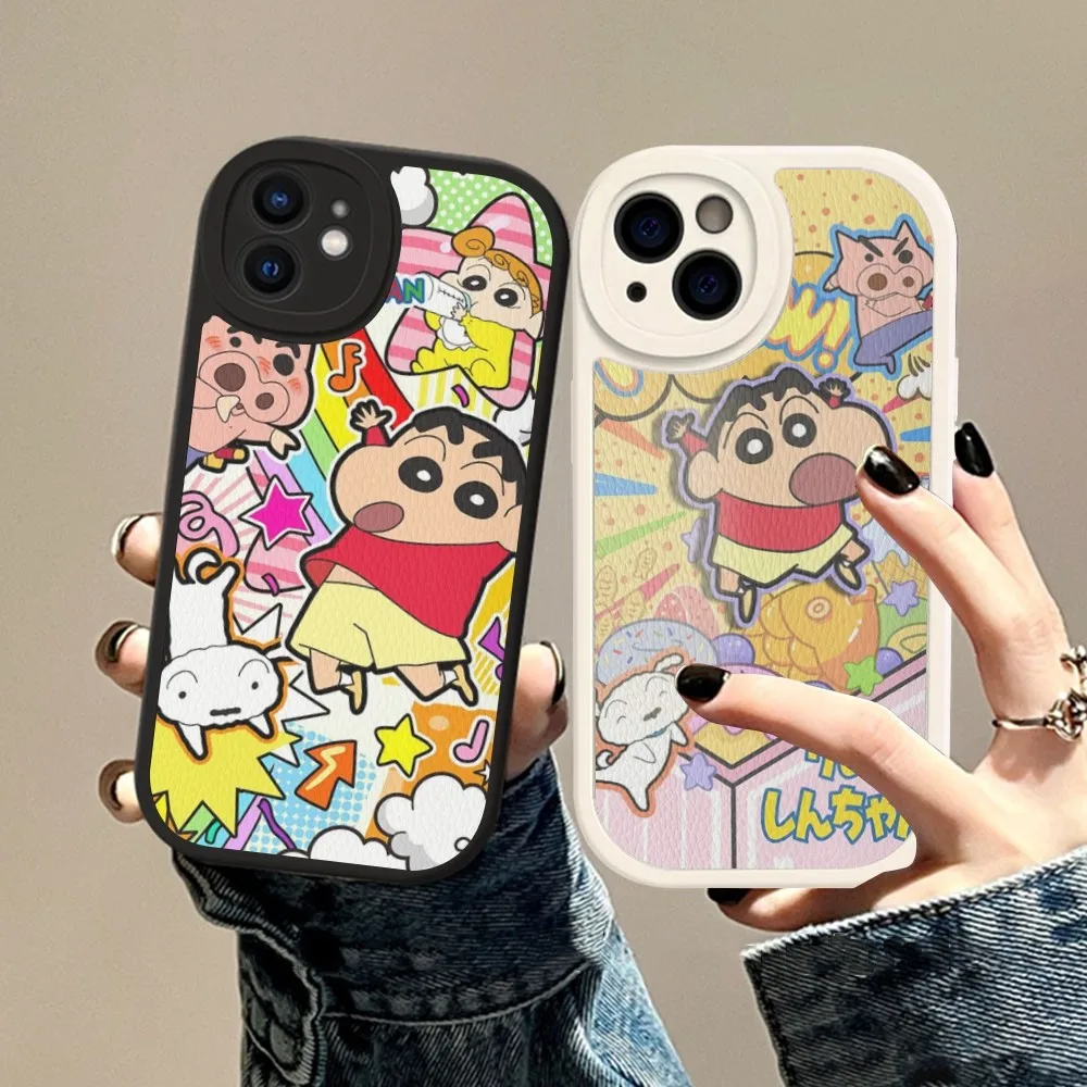 C-Crayon S-Shin Chan Cute Fashion Phone Case Hard Leather For IPhone 16 15 14 13 12 Mini 11 14 Pro Max Xs X Xr 7 8 Plus Fundas