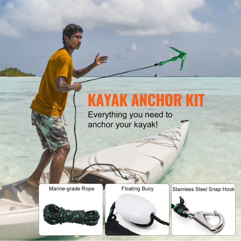 Kayak Anchor Kit 3.5 lb Paddle Board Anchor Kit with 26.2 ft Rope and Buoy Folding Small Boat Anchor with Storage Bag