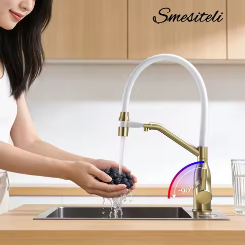 Hot And Cold Kitchen Faucet Filter Pull Out Sprayer Wash Brass Cast Deck Mounted Sink Tap Double Handle Mixer