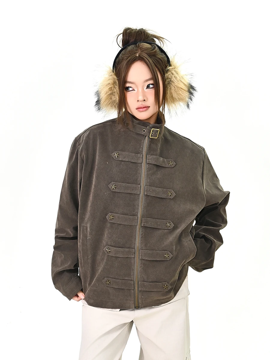

Женская бархатная куртка Street Sle Star с декоративными элементами, весна 2026, новая американская ретро-модель, трендовая верхняя одежда для пар, свободный крой, длинный рукав