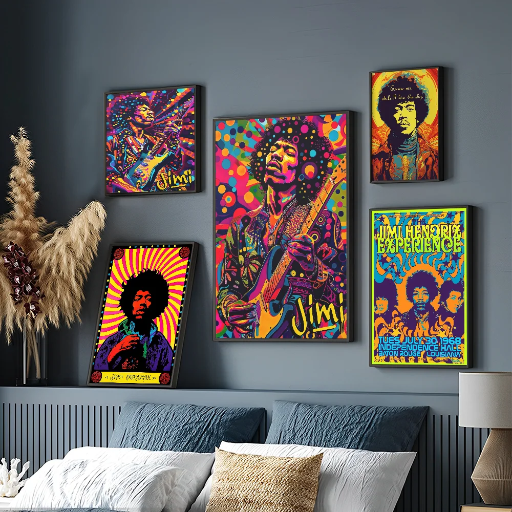 SINGER J-JIMI H-HENDRIX Whitepaper Poster Waterproof Paper Sticker Coffee House Bar Posters Wall Stickers