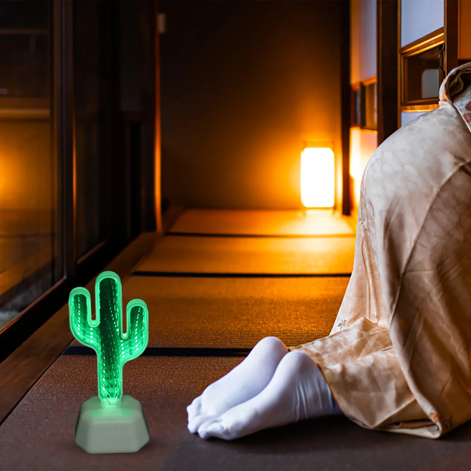 

Cactus Shape Tunnel Light Led Night Lamp Mirror Surface Design Home Decoration Wedding Christmas Party Gift 2 Aa Batteries Not