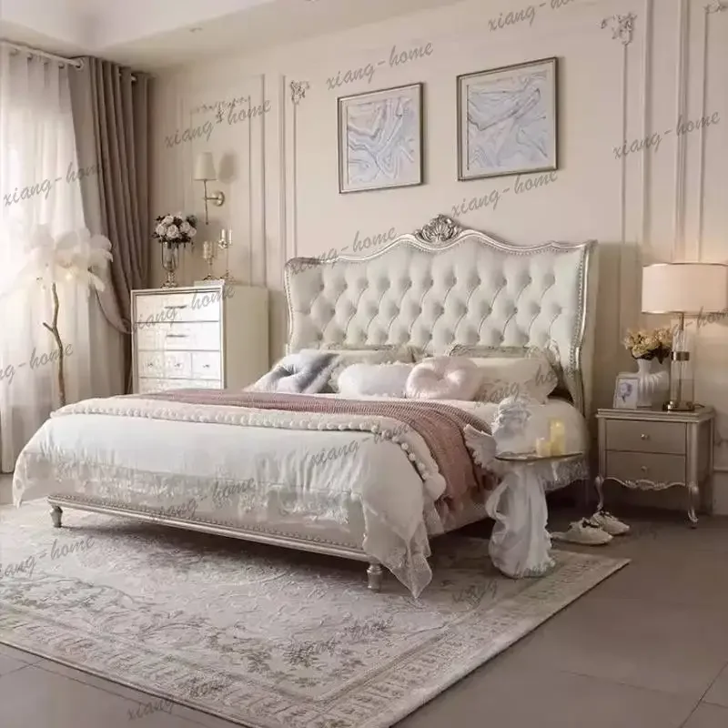FG Girls Couples Double Bed Decoration Box Large Headboards Single Double Bed Frames Queen Household Camas De Dormitorio Furnitu