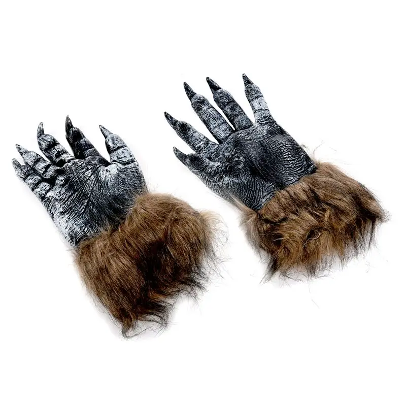 1 Paar Wolf Handschoenen Halloween Masker Dierenmasker Set Maskerade Wolf (Maat: L, Kleur: Zwart)