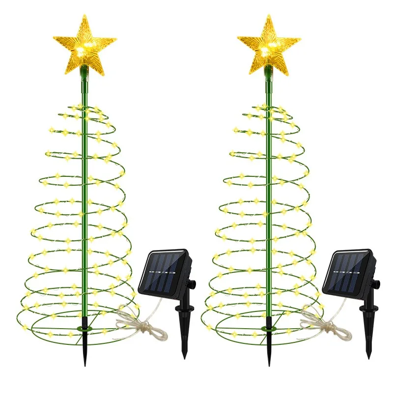 Árvore de natal luzes do pátio estrela árvore de natal luz decorativa corda led movido a energia solar piso plug in luz corda ao ar livre