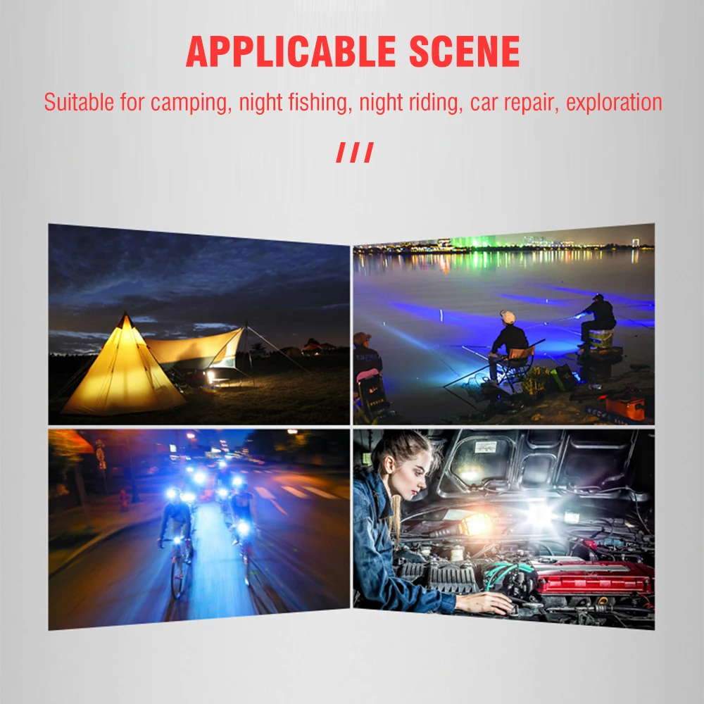 BORUiT LED Headlamp Super Bright Zoom Headlight 18650 USB Rechargeable Head Flashlight Work Waterproof Fishing Camping Lantern