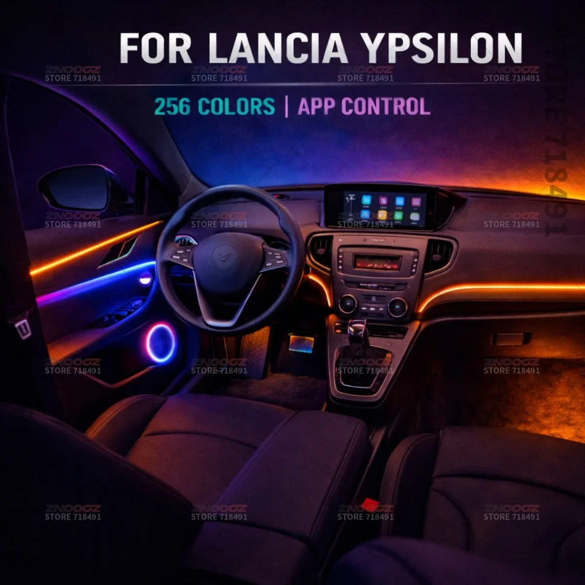22in1 RGB Car Interior Acrylic Car Ambient Lights RGB Hidden Acrylic Strip Decoration Atmosphere Accessories For Lancia Ypsilon