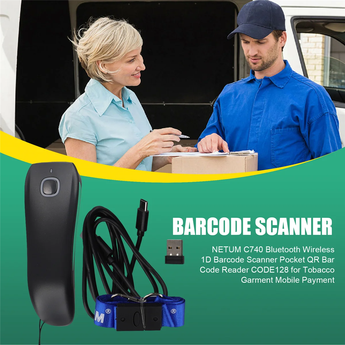 NEUER NETUM C740 Bluetooth Wireless 1D Barcodescanner Pocket QR Barcodeleser CODE128 für Tabakbekleidung Mobile Zahlung