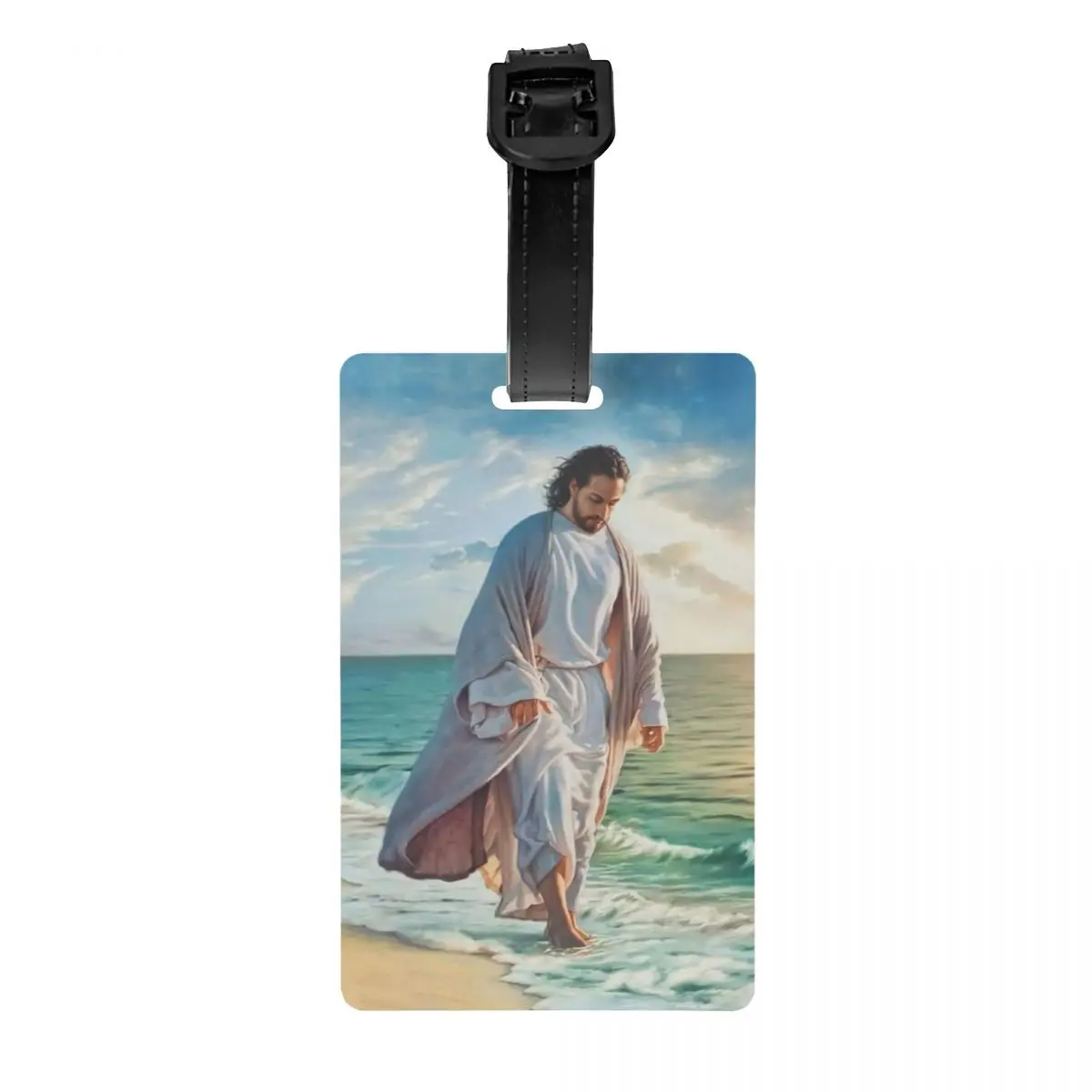 Custom Jesus Walks On The Beach Luggage Tags for Suitcases Cute Baggage Tags Privacy Cover ID Label