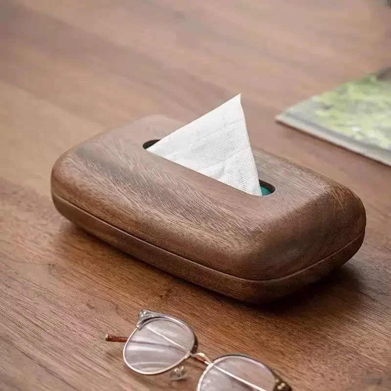 Pebble Style Walnut Wood Tissue Box Desktop Tissue Case Office Bedside Table Decoration Storage Box Kitchens Accessories