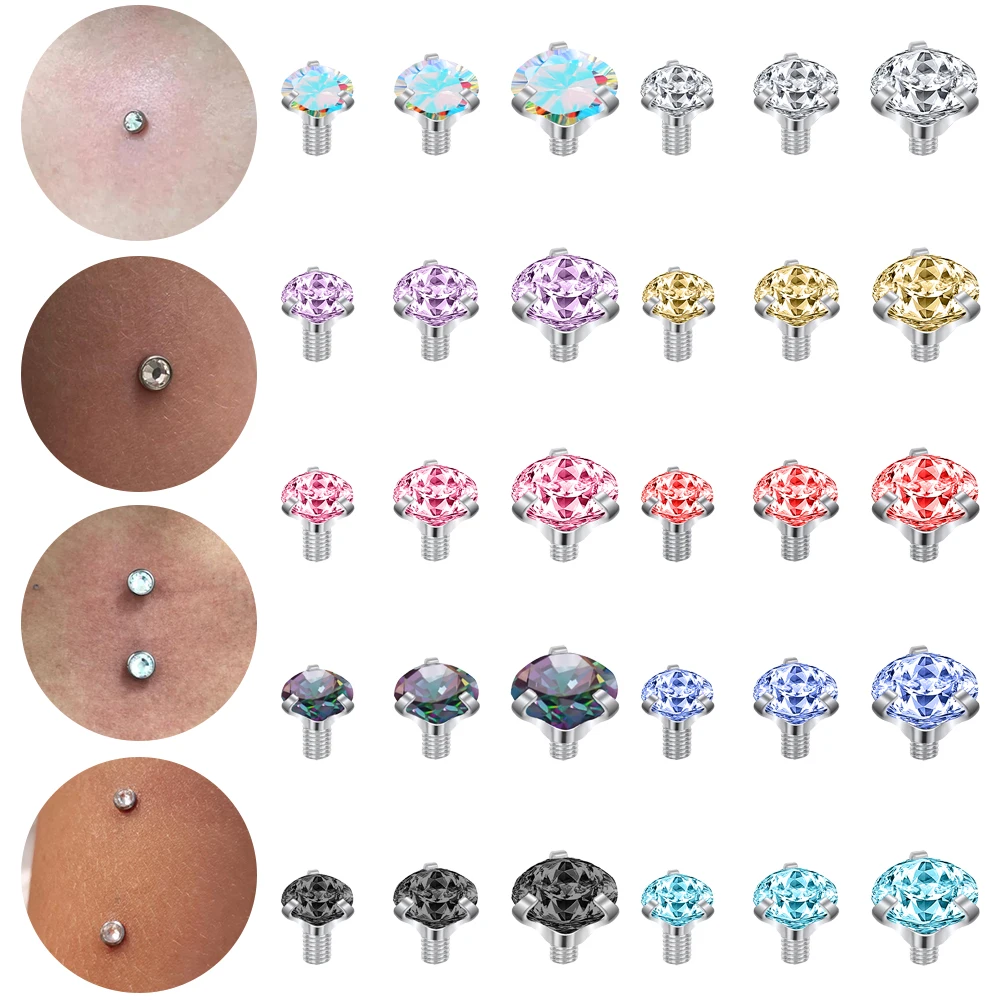 AOEDEJ 14G 10PCS Dermal Top Piercing CZ Crystal Micro Skin Diver Dermal Anchor Gem Skinner Hide-in Piercings Body Jewelry Women