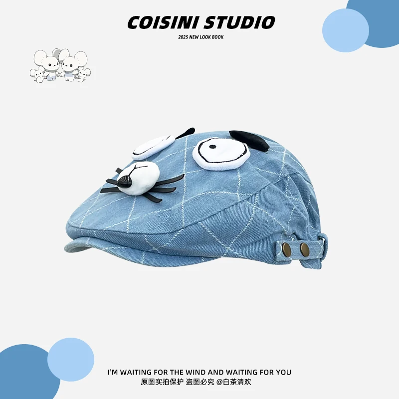 

Niche Design Cute Funny Cartoon Mouse Cowboy Forward Hat Men and Women Spring and Summer Sunshade Short Brim Newsboy Cap Gorras