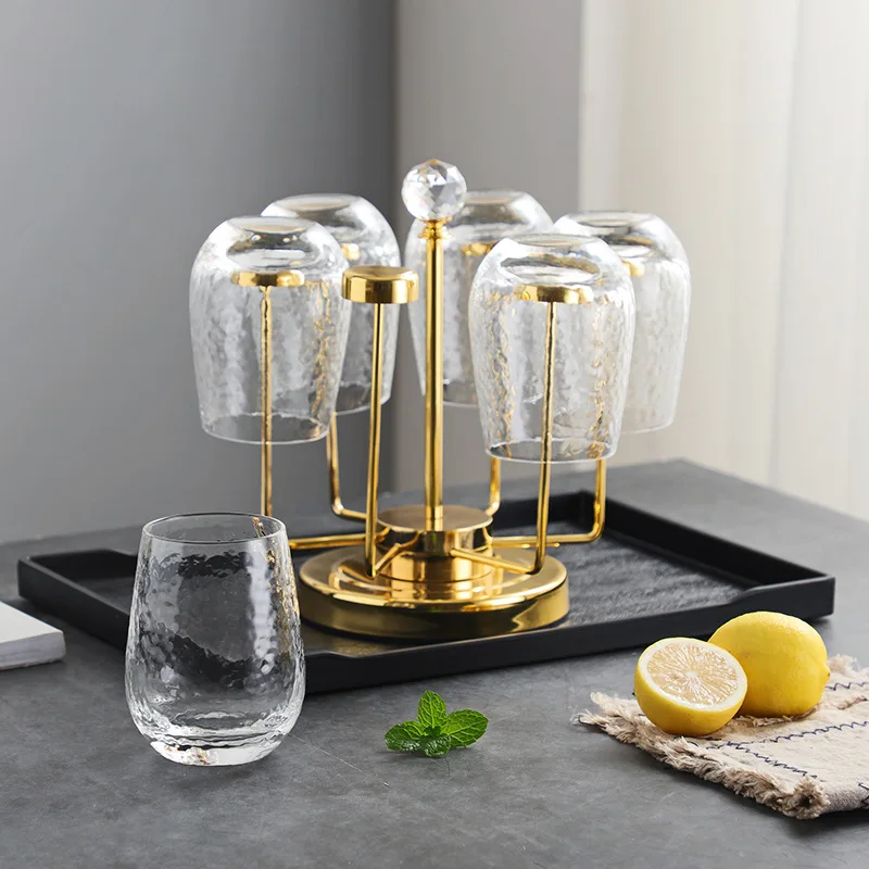 Elegant Desktop Rotating Cup Mug Glass Holder Rack Stainless Steel 6 Cups Drying Rack Stand Wine Glass Storage Holder Stand