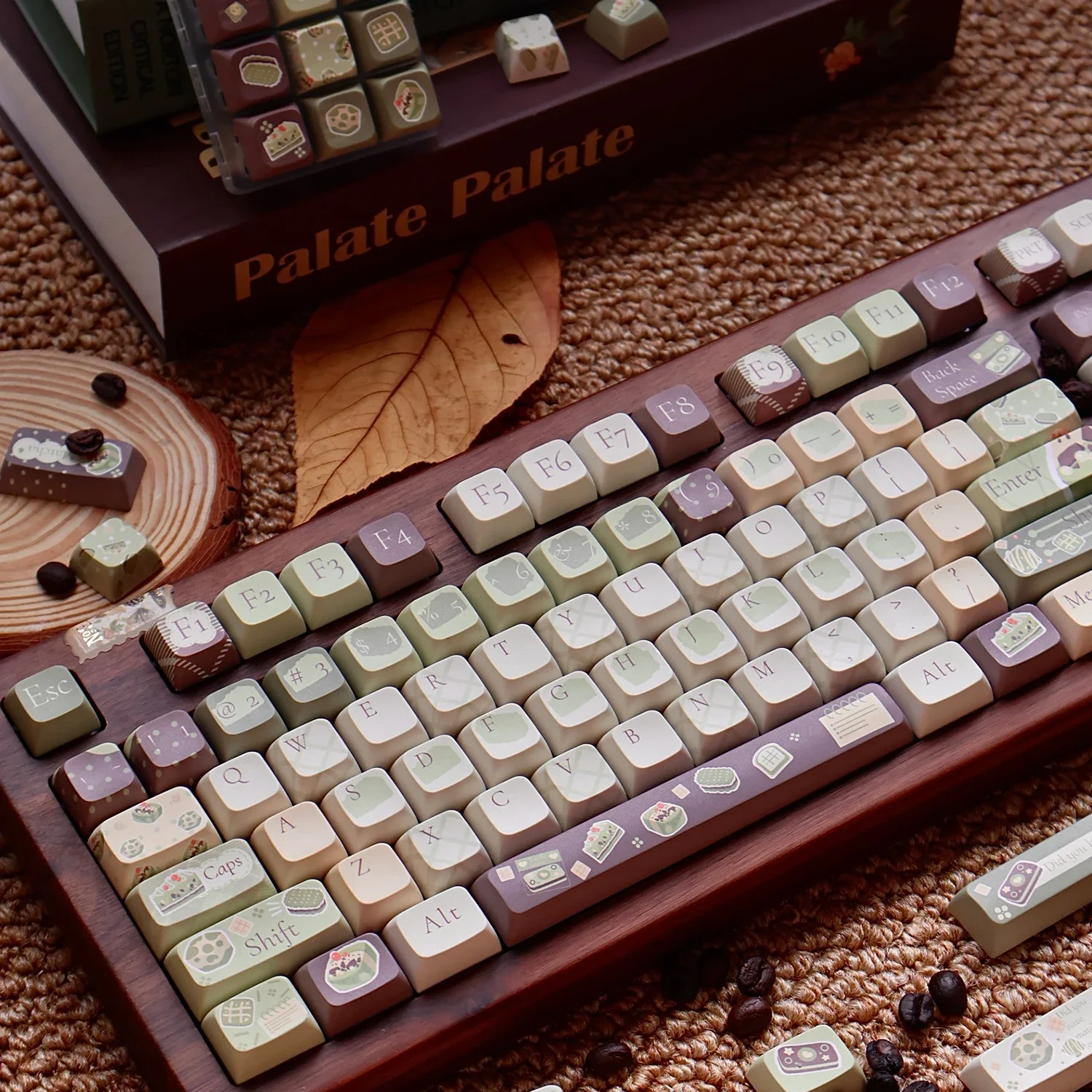 말차 맛 스티커 테마 키캡, Xda Cherry Pbt, 5 면 열 승화 136 키 키캡 세트