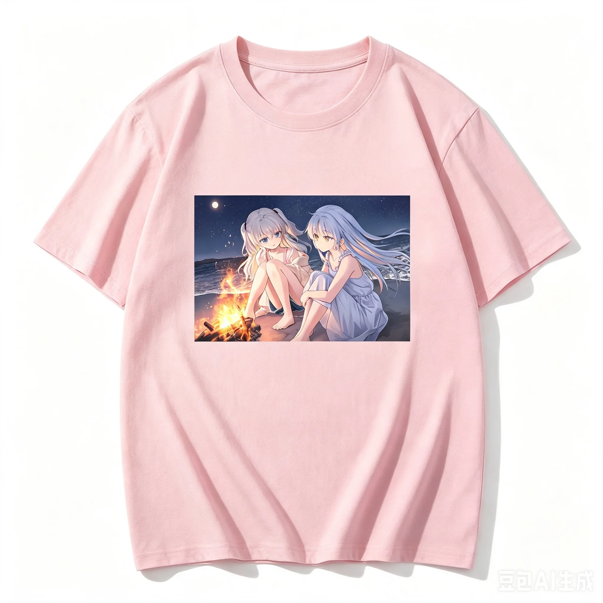 Kanade Tachibana Tomori Nao Beach Bonfire Anime Crossover Graphic Crew Neck Short Sleeve Comfortable Women And Men T-Shirt