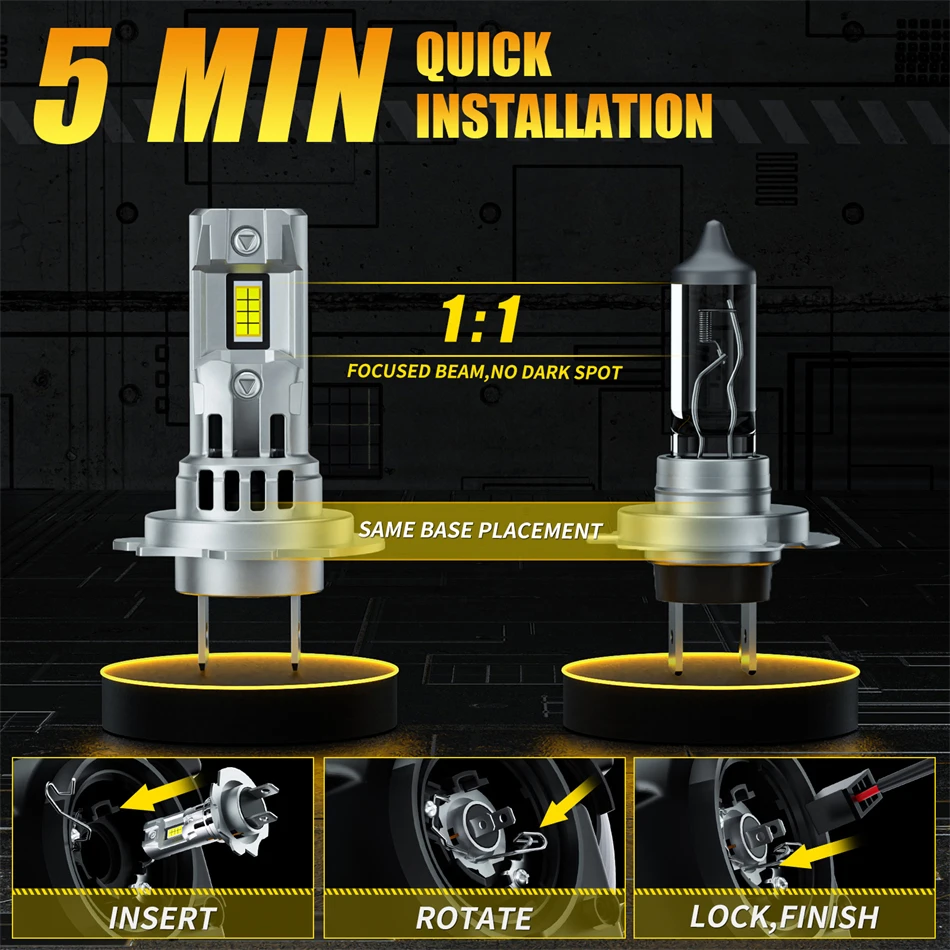 2Pcs Car H7 LED Headlight Bulb Mini Turbo LED High Low Beam 70W 6500K For Car Headlamp Auto Head Lamp H7 12V White view 4