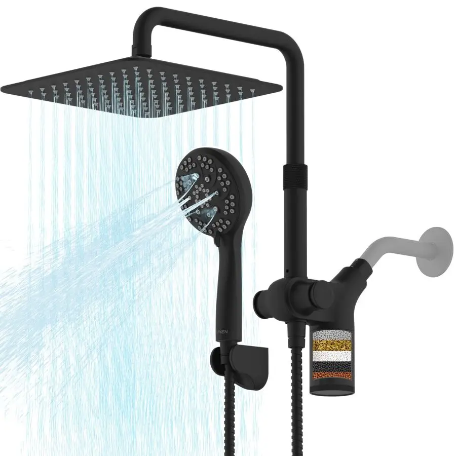 

Upgraded Dual Shower Heads Combo, 10 inch Filtered Shower Head with Handheld, 3Way Rain Shower Head with Filters, 7 Settings Han