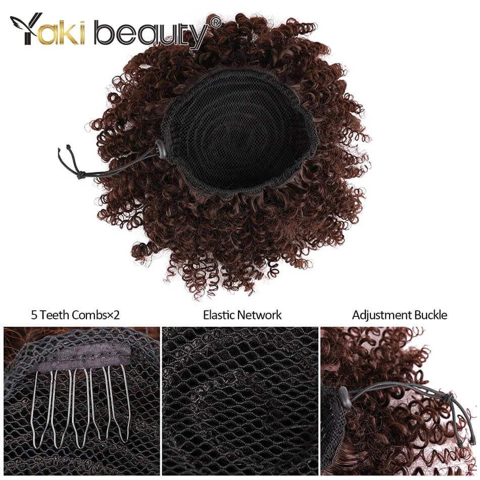 Synthetic Drawstring พัฟหางม้า12นิ้ว Afro Kinky Curly Hair Extension คลิปในผมอเมริกันแอฟริกัน Extension