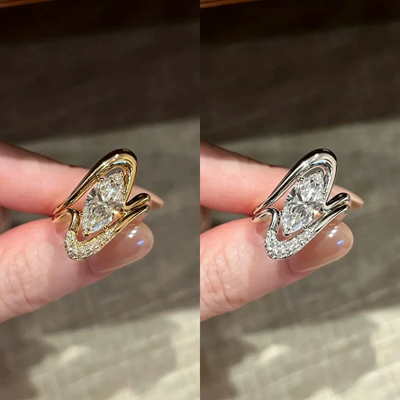 Vintage Style Irregular Art Layering Feeling Ring Horse Eye Zircon Rings Light Luxury Niche Design Jewelry For Female KOFSAC