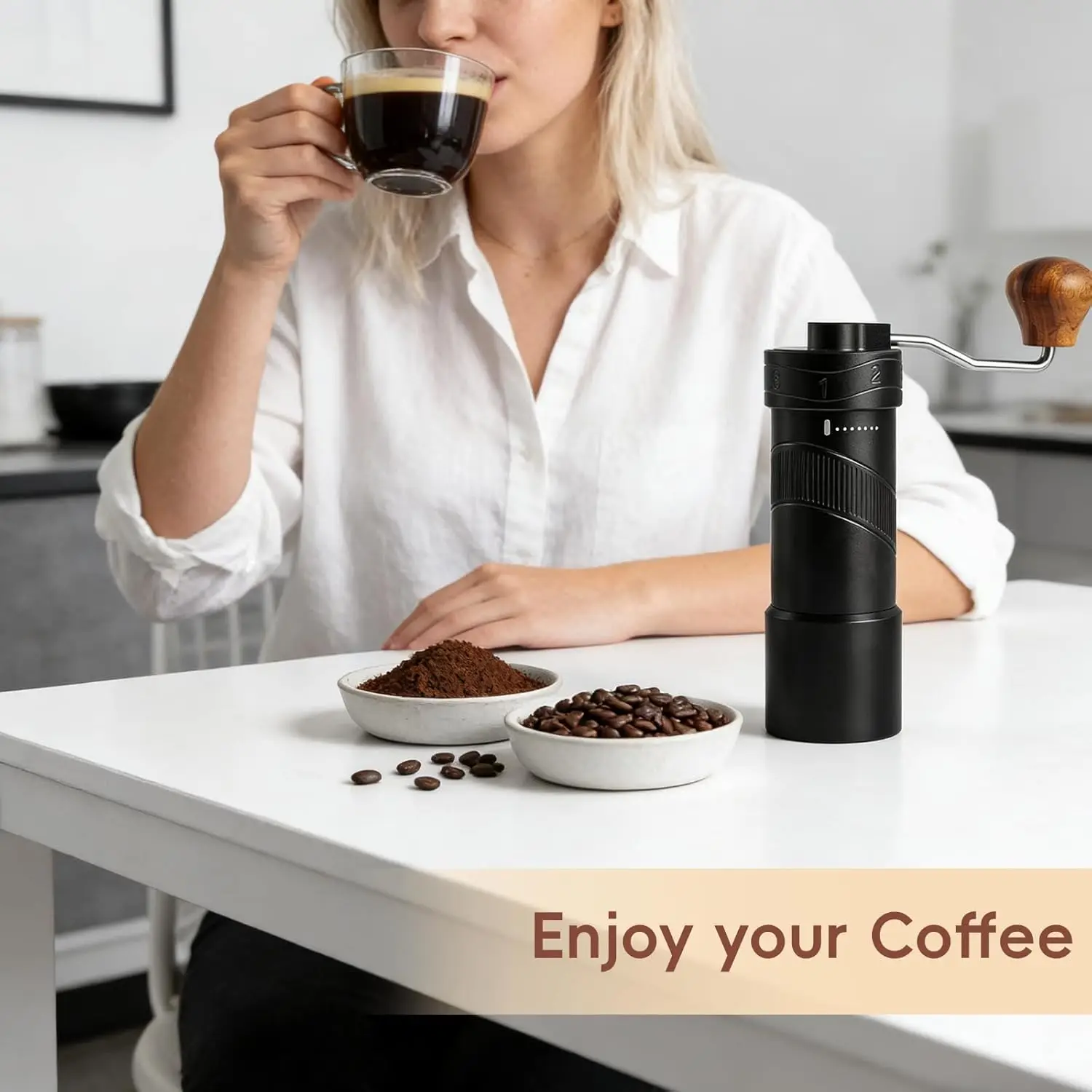 Manual Coffee Grinder with 8 Adjustable Coarseness Settings for Espresso Moka Beans French Press Pour Over Drip Hand Crank Coffe
