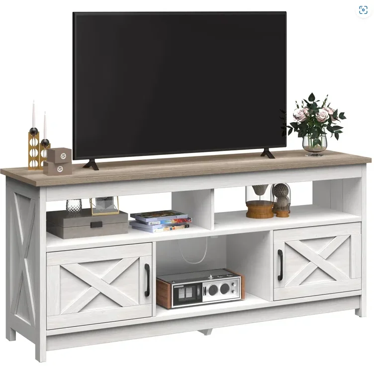 Vintage Style TV Media Console Modern TV Stands with Plug Outlet Living Room Furniture Spacious Storage Entertainment Center