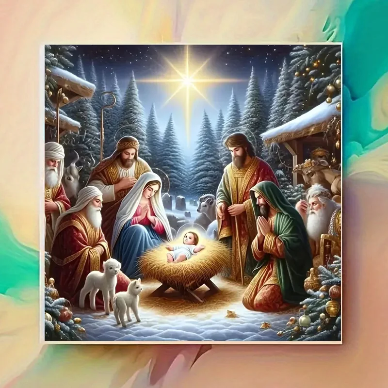 Holy Family Nativity Scene Star Night 5D DIY Diamond Painting Kit Full Drill Mosaic Art No Frame Gift for Adults Home Wall Decor